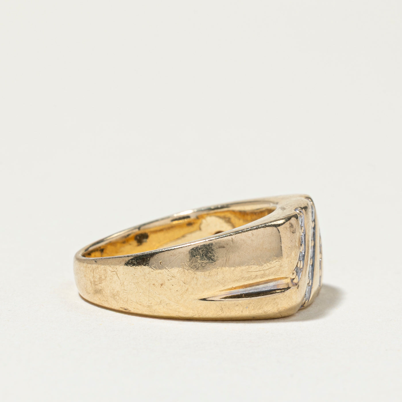 Diagonal Set Diamond Chunky Signet Ring | SZ 7