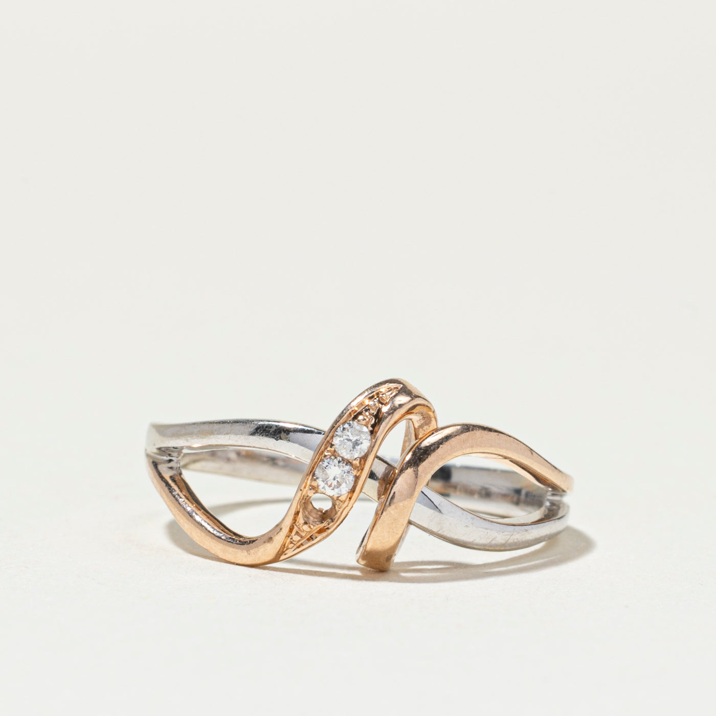 Two Tone Gold Diamond Twisted Ring | SZ 4.25