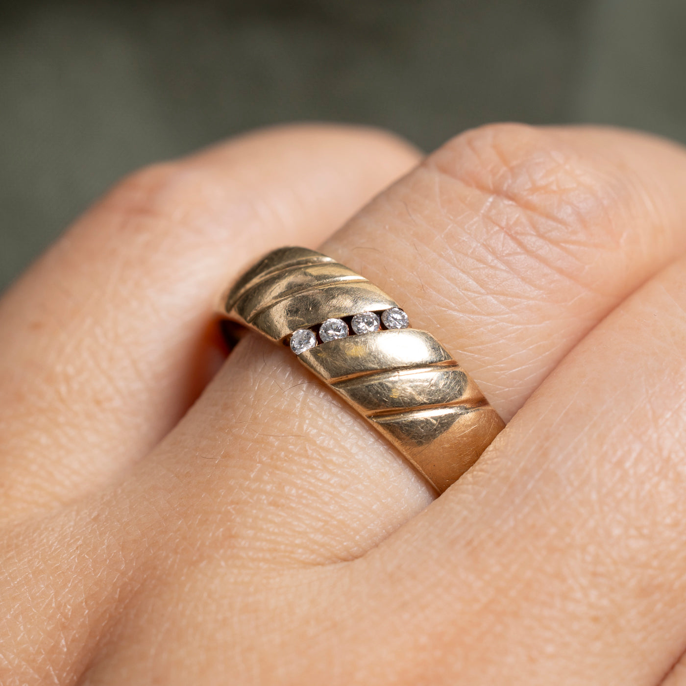 Diagonal Channel Set Diamond Grooved Band | SZ 11.5