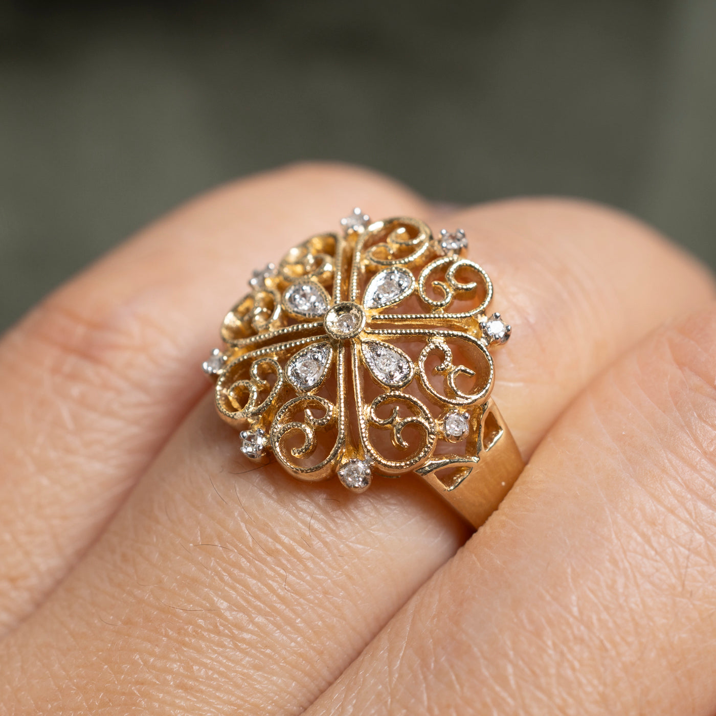 Diamond Scrollwork Cocktail Ring | SZ 6.5