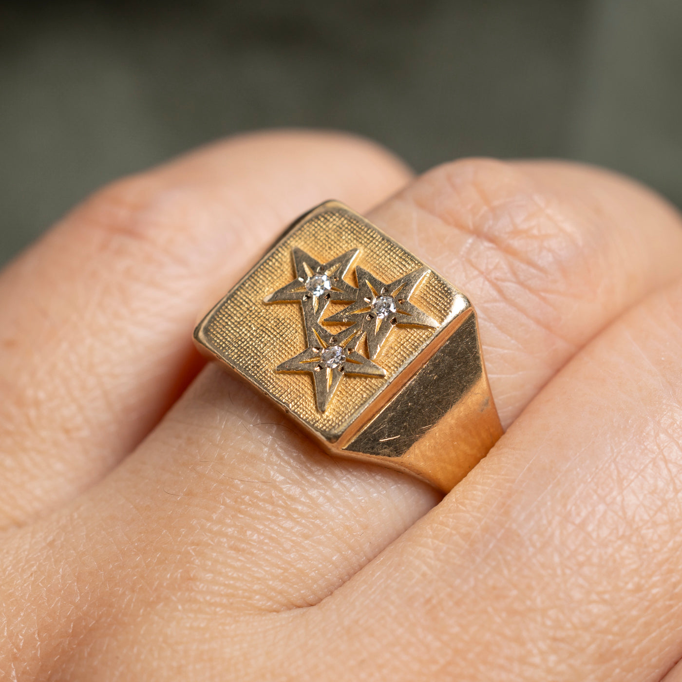 Diamond Three Star Signet Ring | SZ 10.75