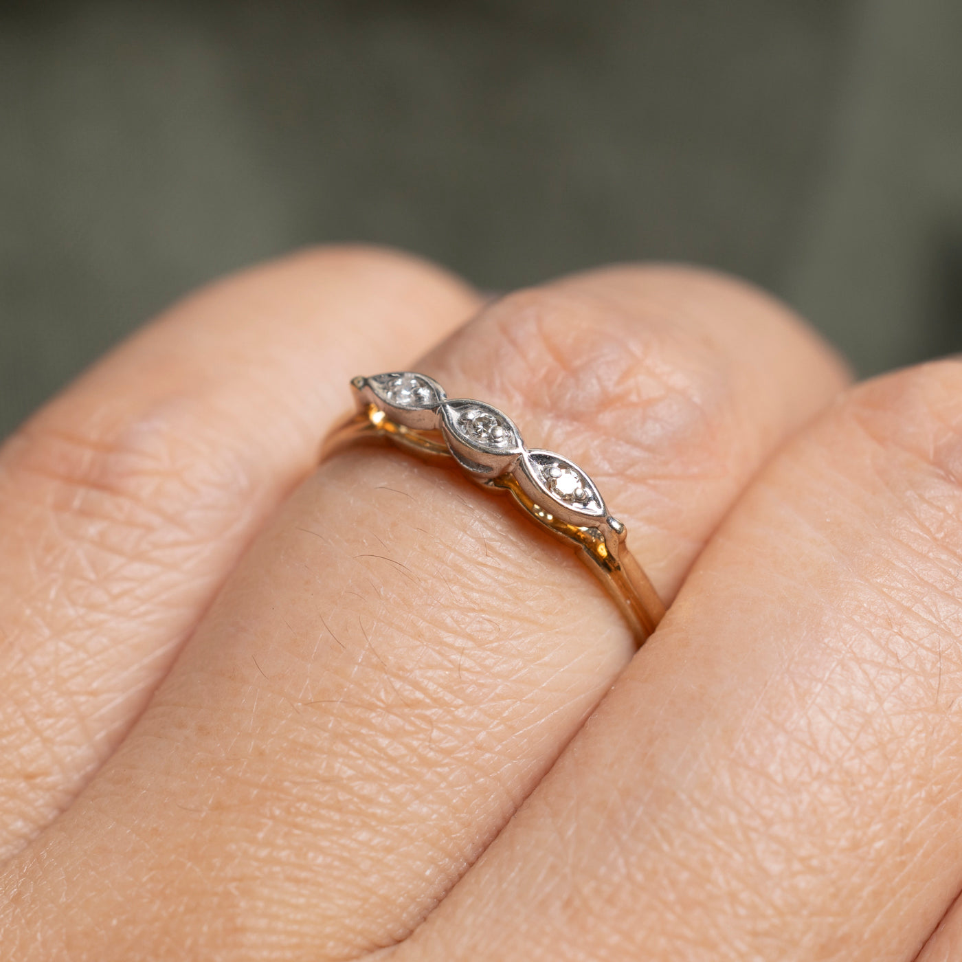Two Tone Gold Diamond Marquise Band | SZ 6
