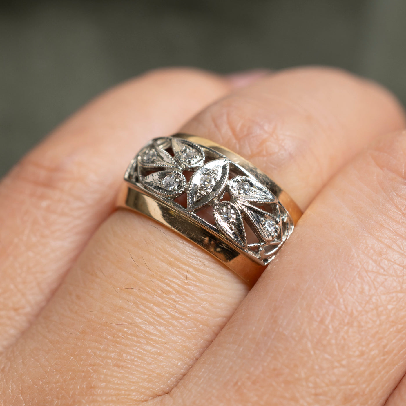 Diamond Ornate Openwork Cocktail Ring | SZ 6.5