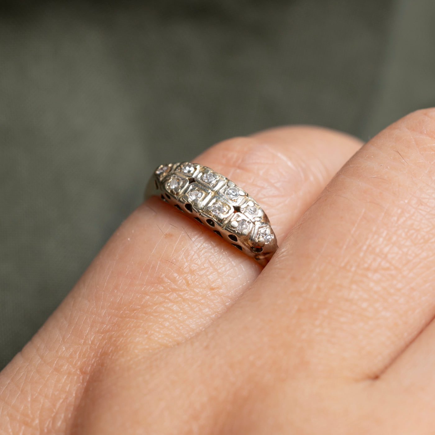 Double Row Diamond Boat Shaped Ring | SZ 4.5