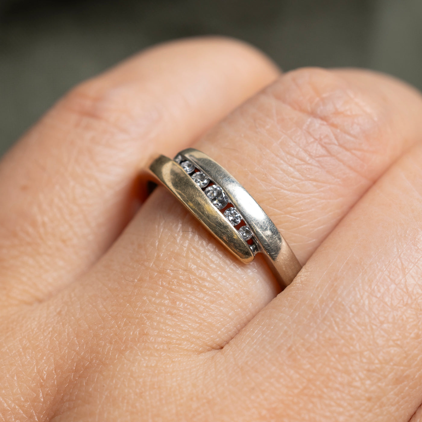 Two Tone Gold Channel Set Diamond Bypass Ring | SZ 9.5