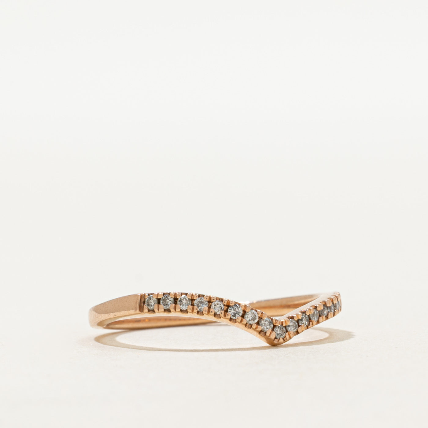 Rose Gold Semi Eternity Diamond Chevron Ring | SZ 7
