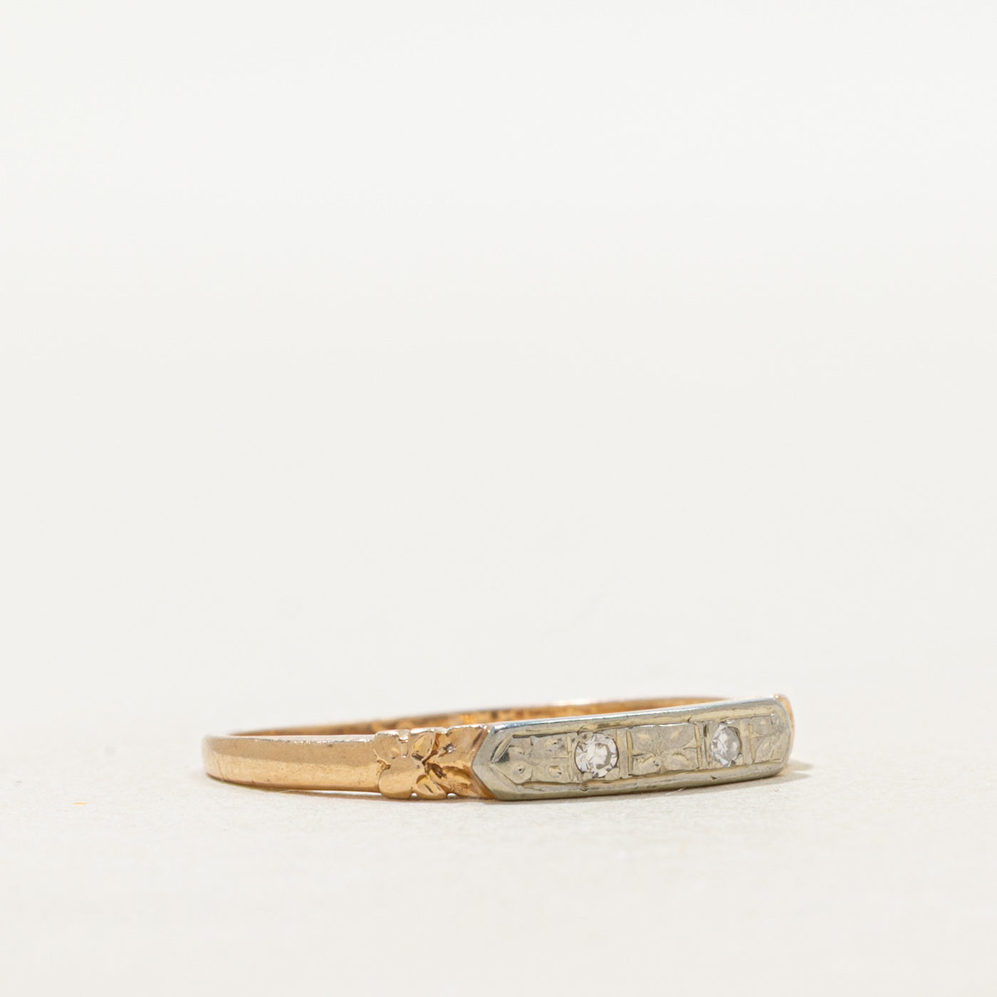 Two Stone Diamond Engraved Band | SZ 5.75