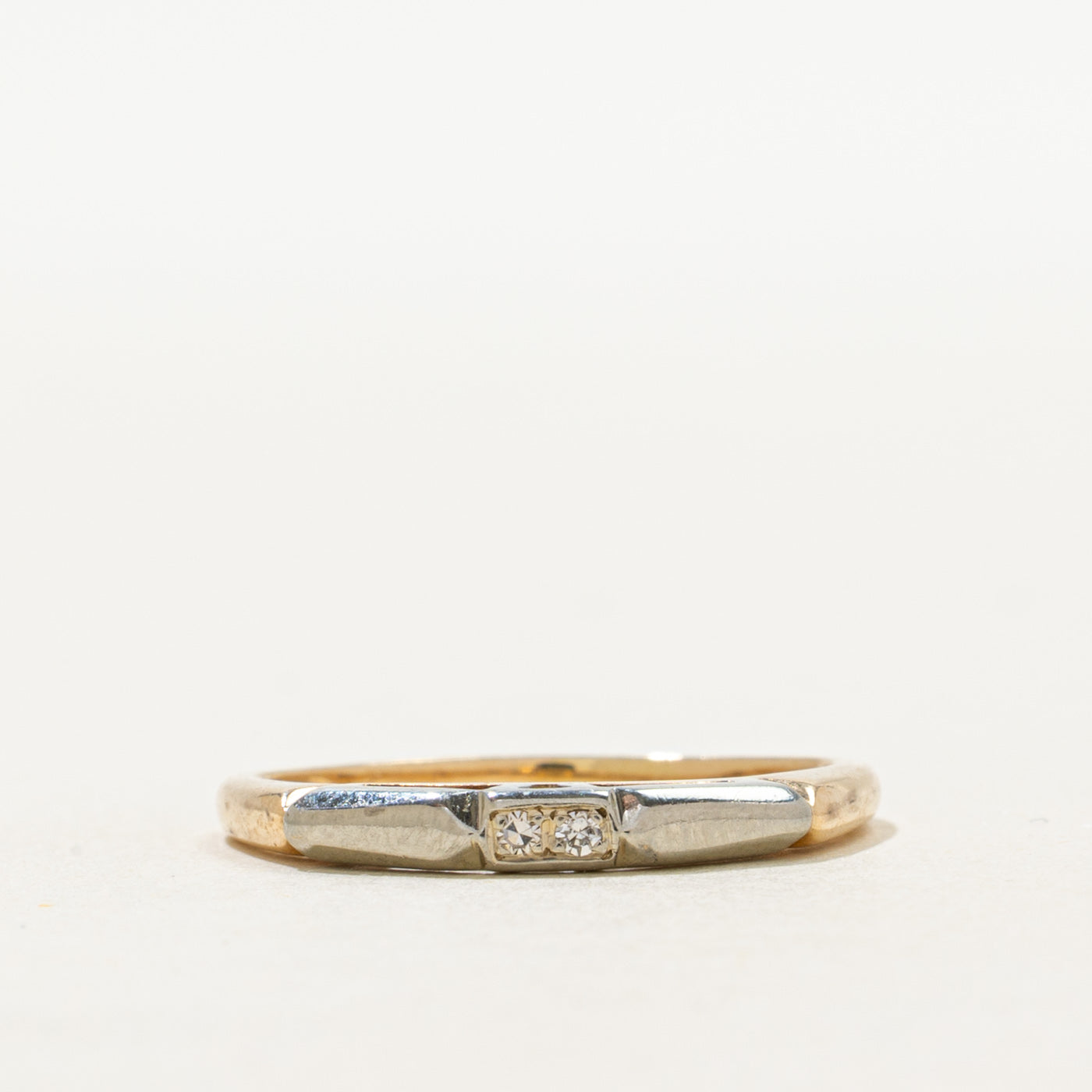 Two Tone Gold Two Stone Diamond Band | SZ 6.5