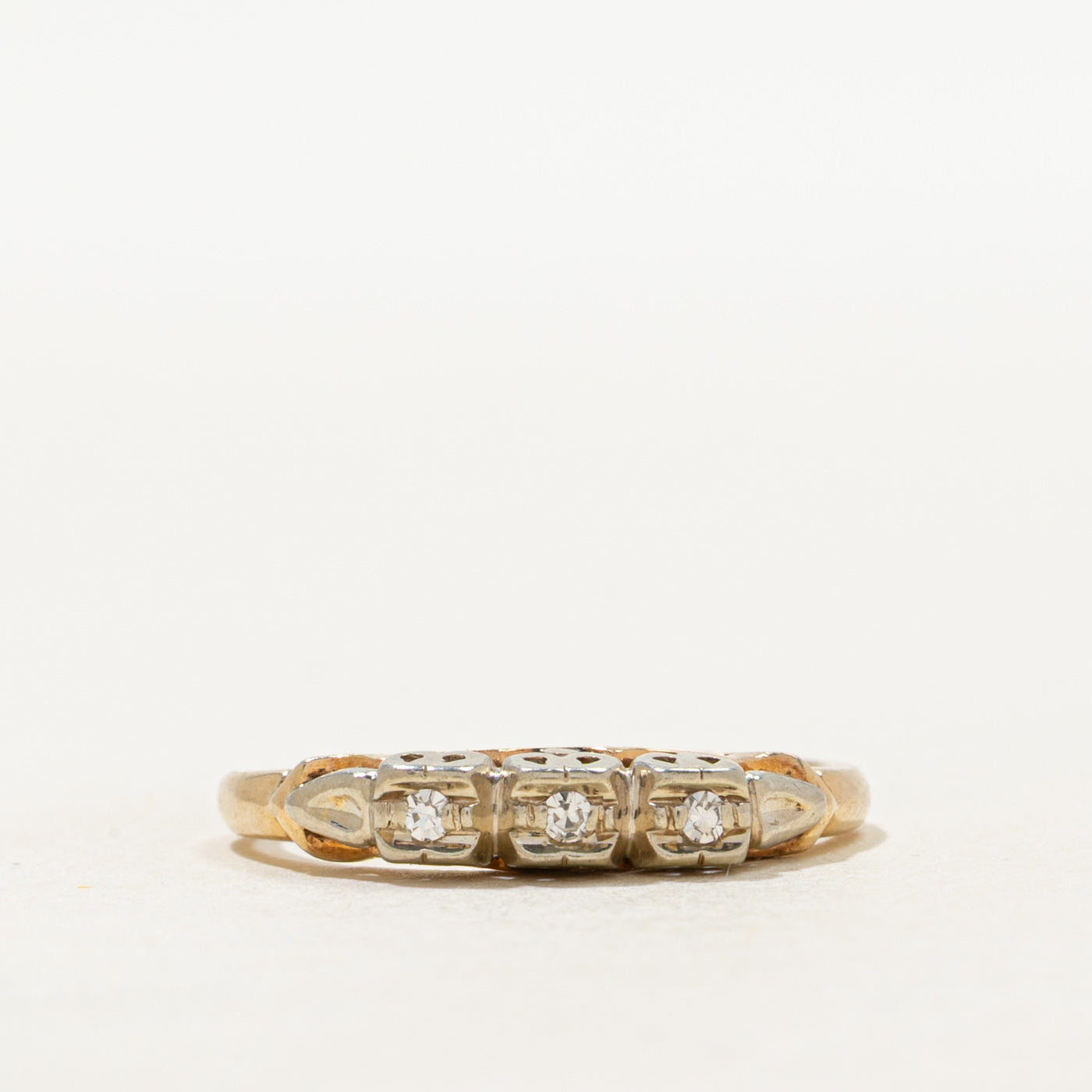Two Tone Gold Three Stone Diamond Ring | SZ 6.75