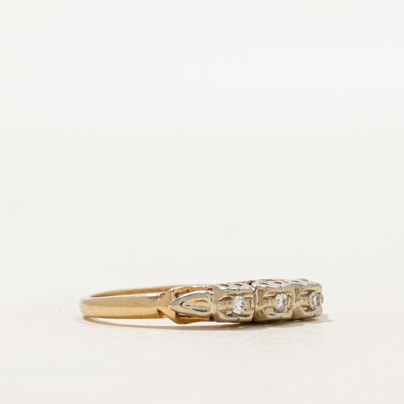 Two Tone Gold Three Stone Diamond Ring | SZ 6.75
