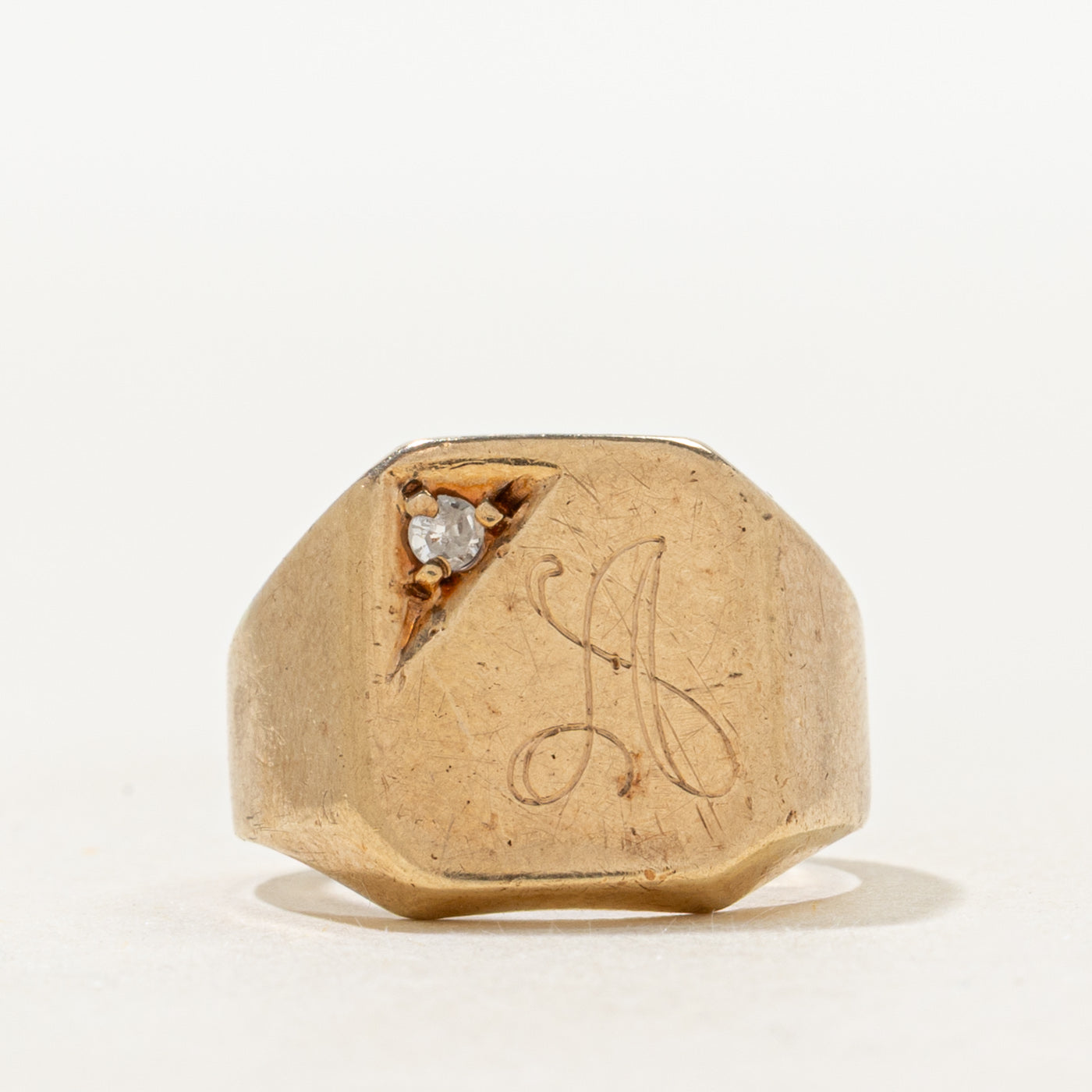 Diamond "A" Initial Signet Ring | SZ 4