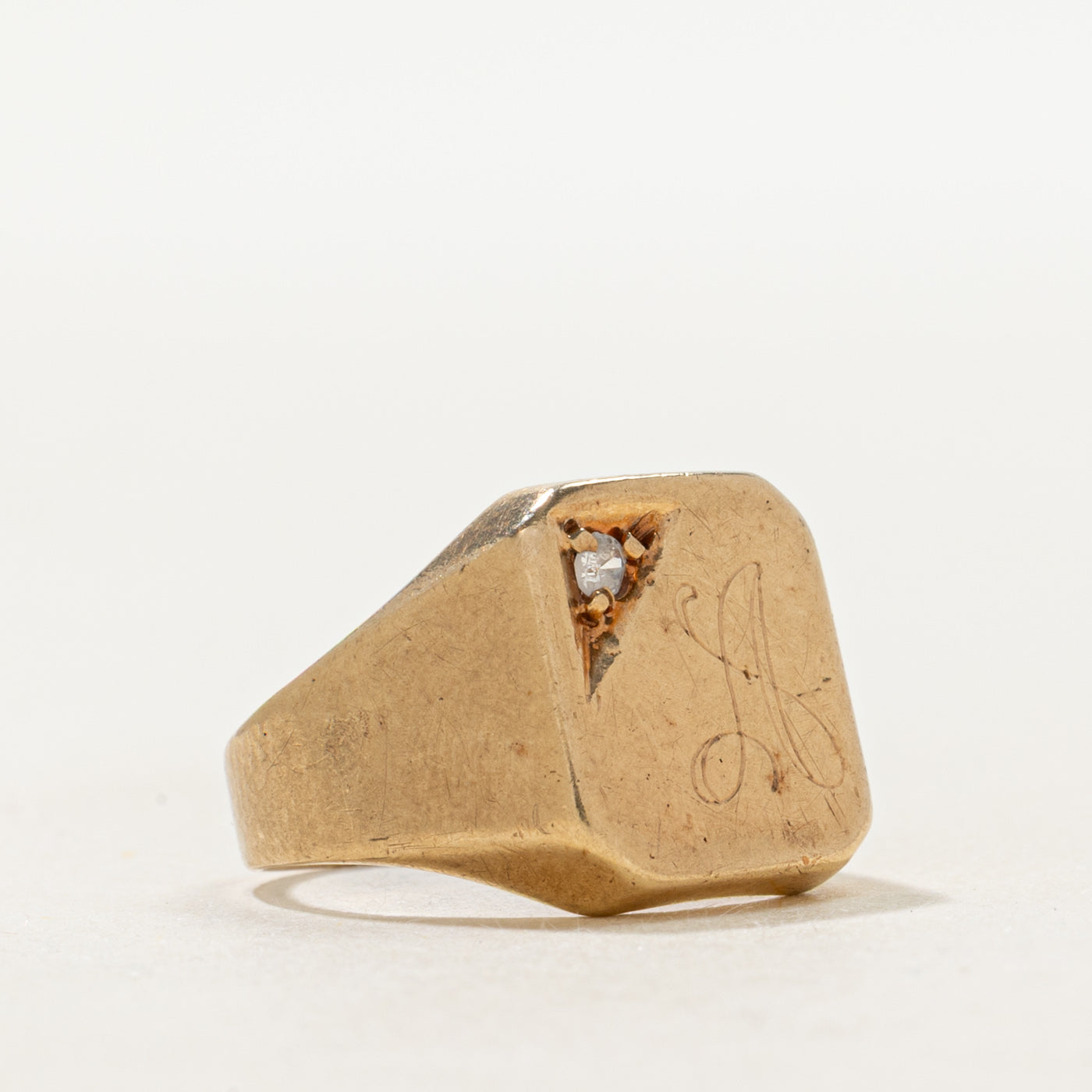 Diamond "A" Initial Signet Ring | SZ 4