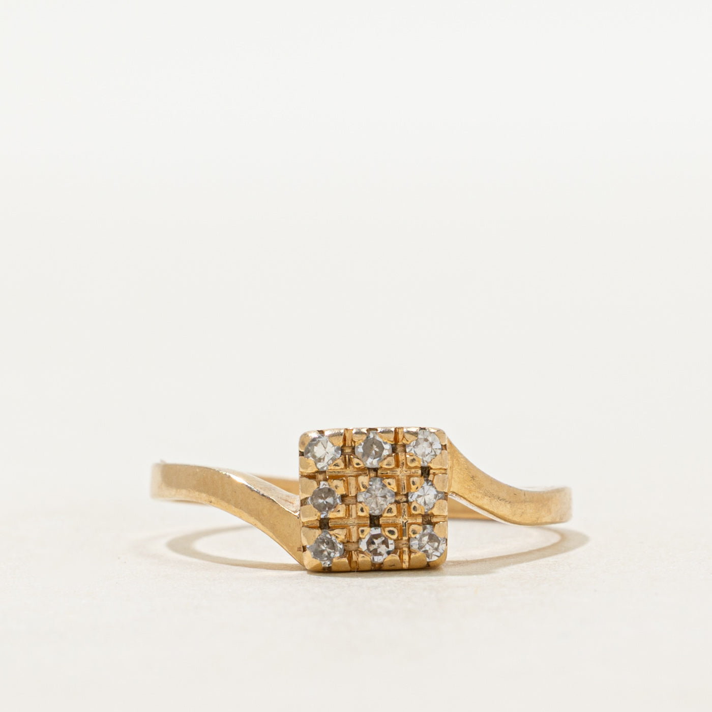 Yellow Gold Diamond Grid Bypass Ring | SZ 7.75