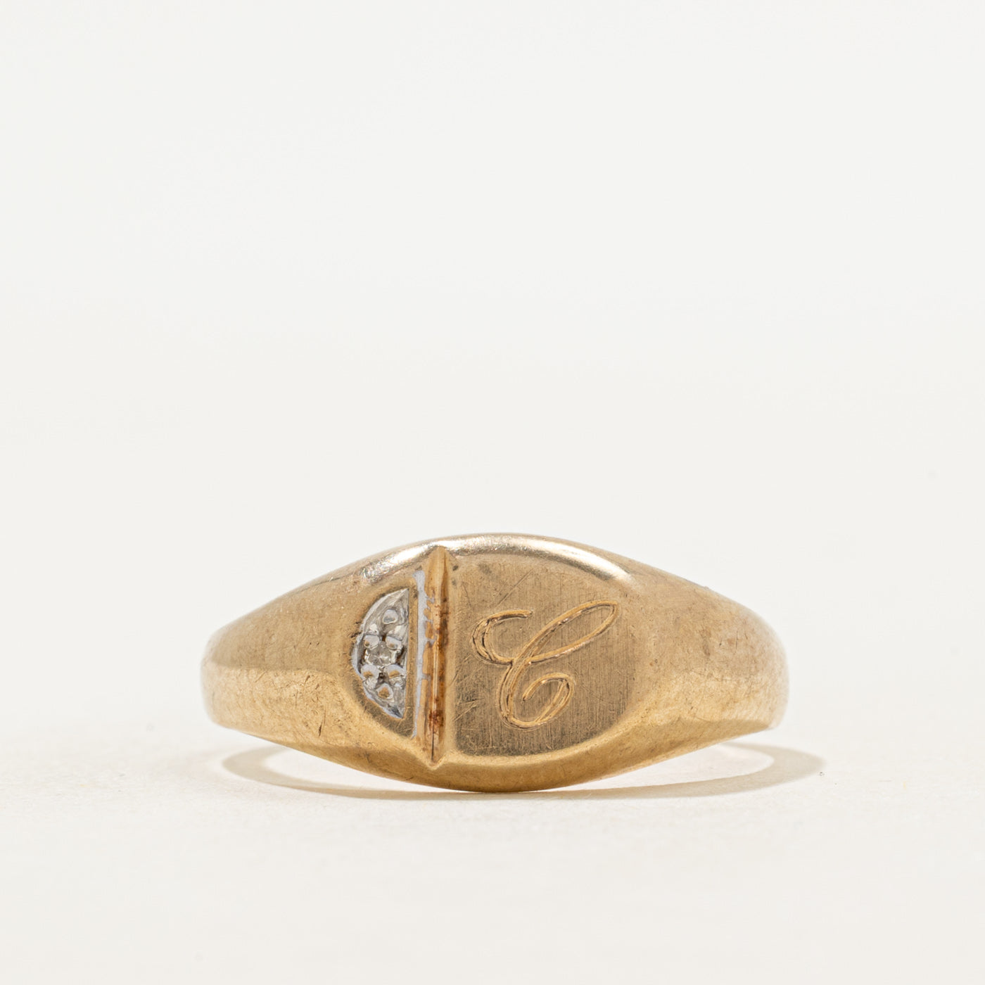 Diamond "C" Initial Signet Ring | SZ 10