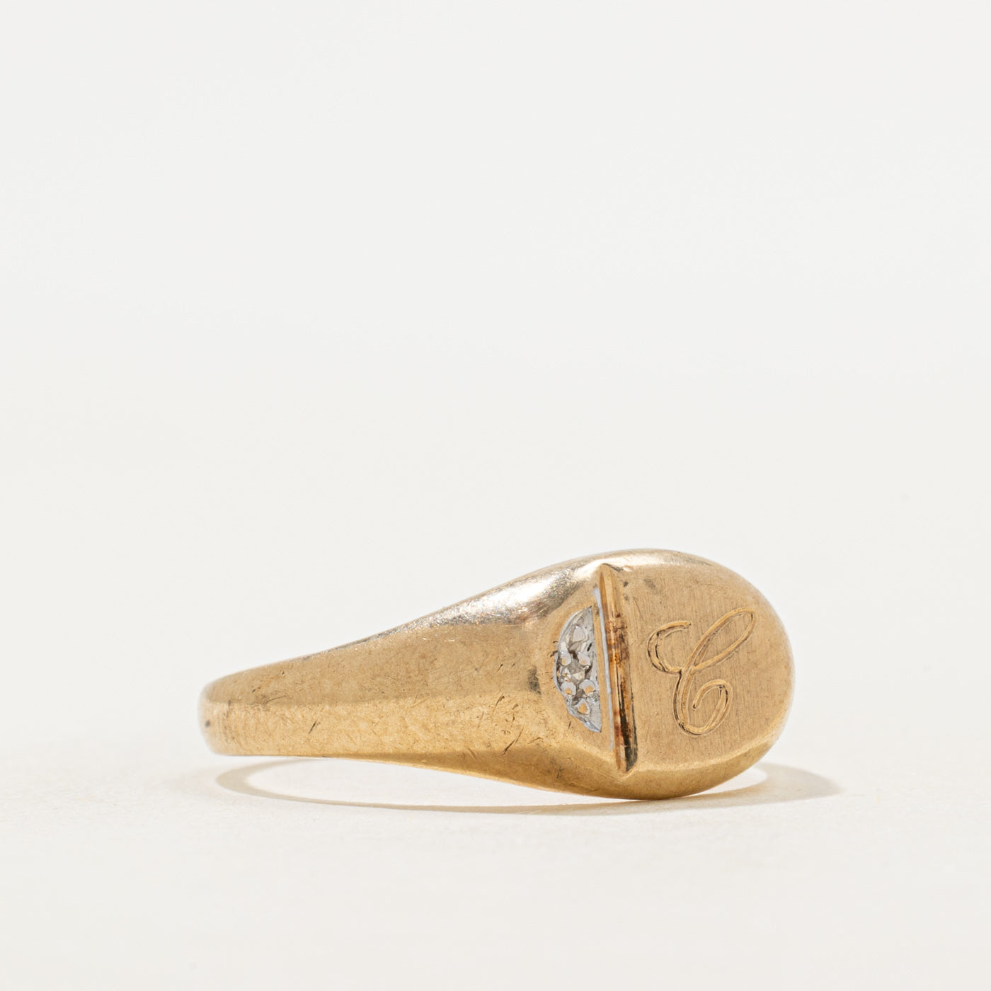Diamond "C" Initial Signet Ring | SZ 10