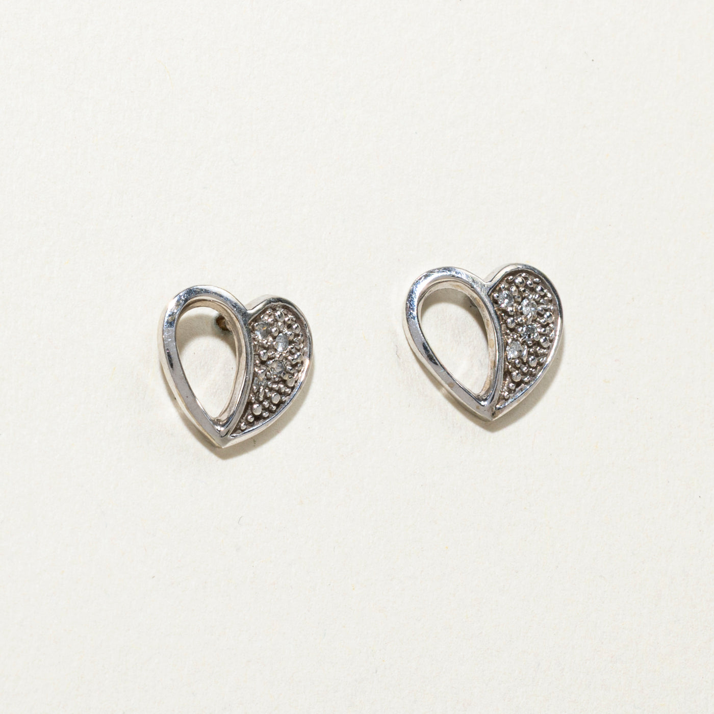 10K Diamond Half Open Heart Stud Earrings | 0.05ctw