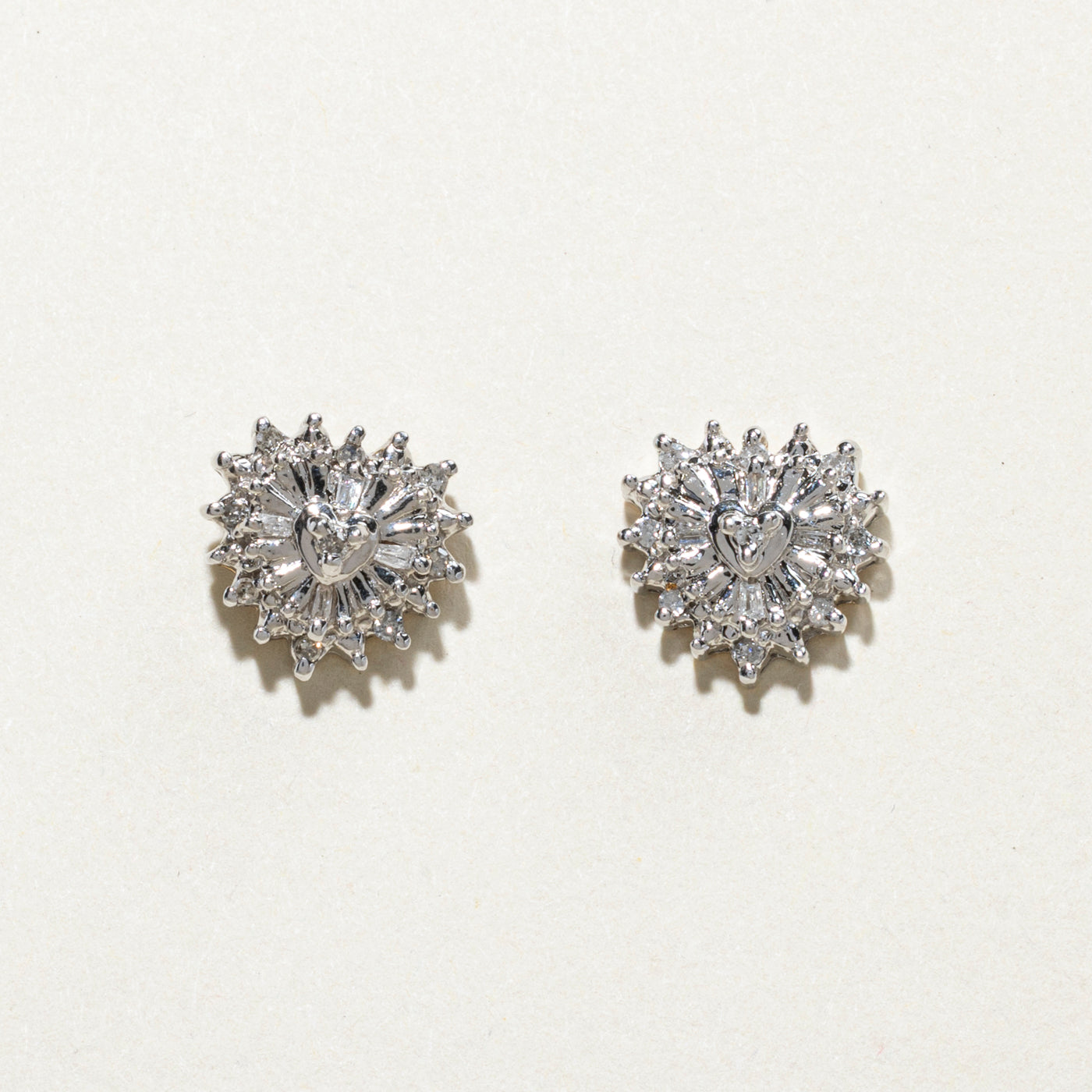 10K White Gold Diamond Grooved Heart Stud Earrings | 0.16ctw