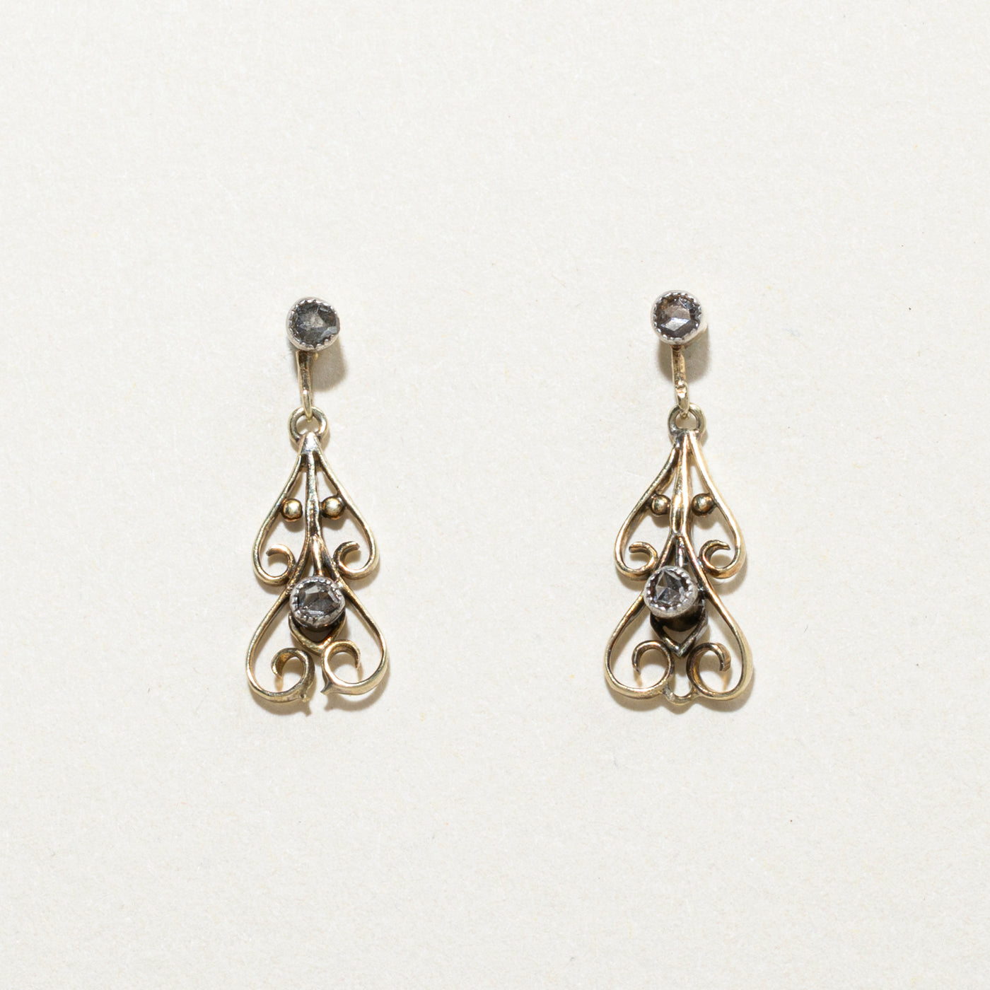 14K Diamond Scrollwork Drop Earrings | 0.12ctw