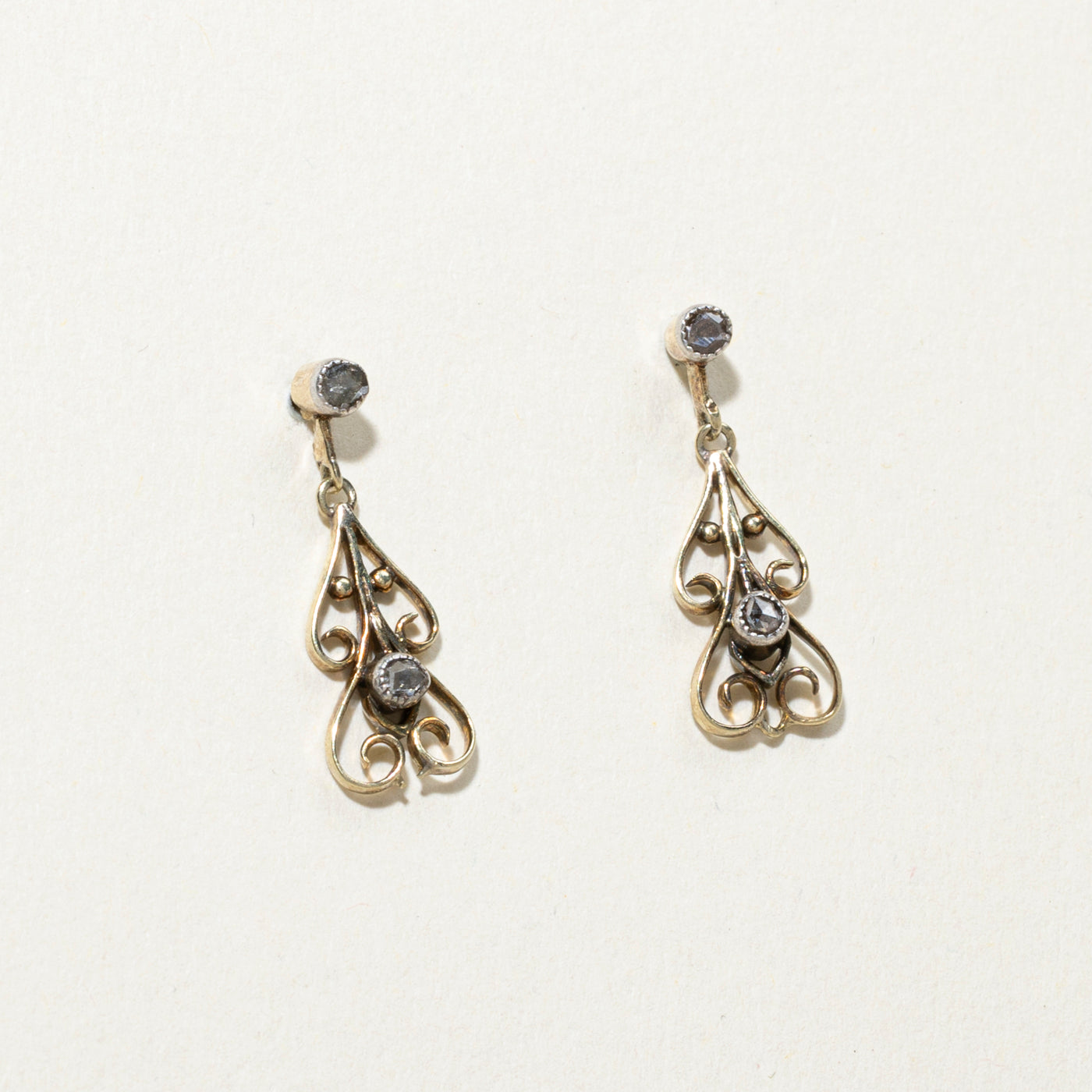 14K Diamond Scrollwork Drop Earrings | 0.12ctw