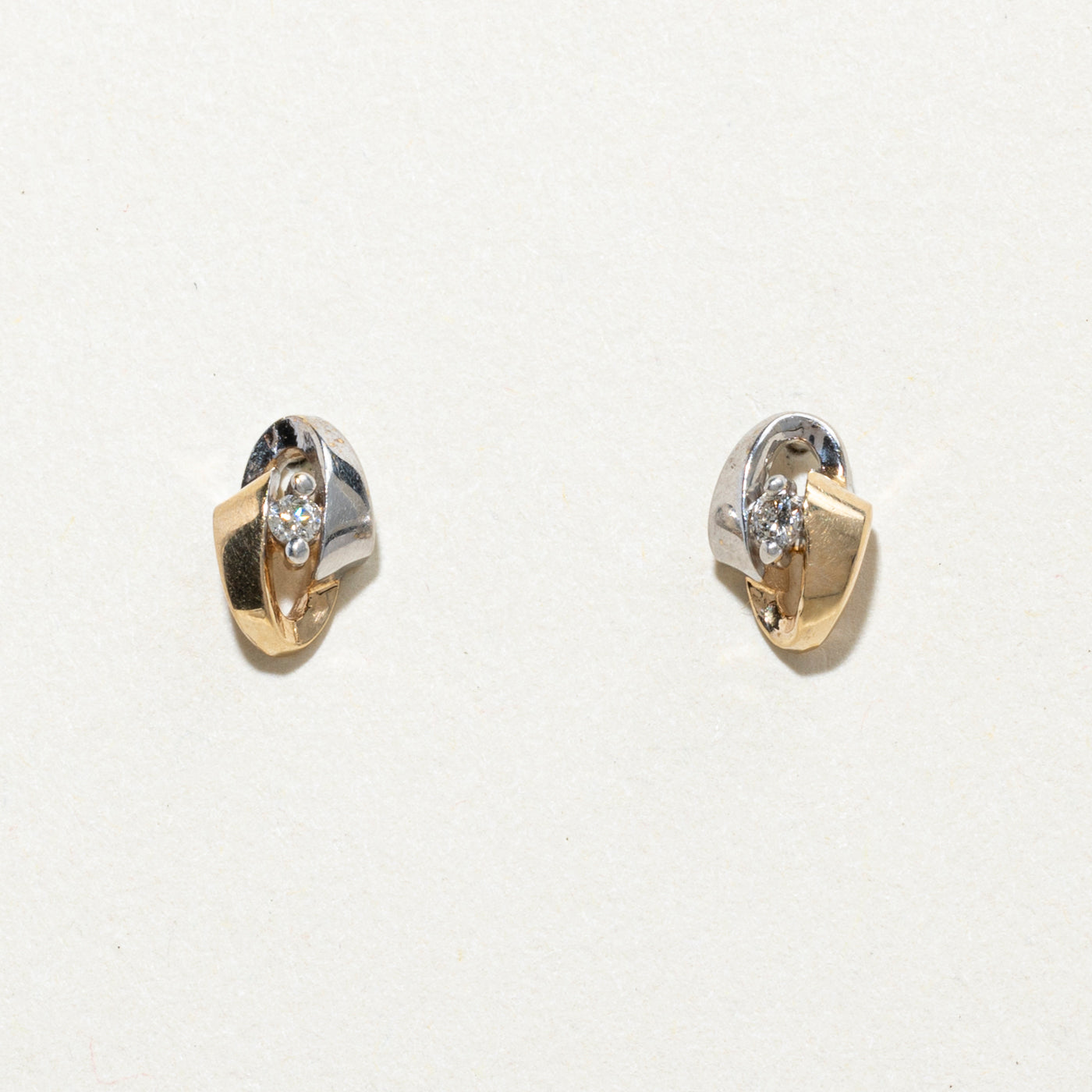 14K Two Tone Gold Diamond Abstract Stud Earrings | 0.05ct