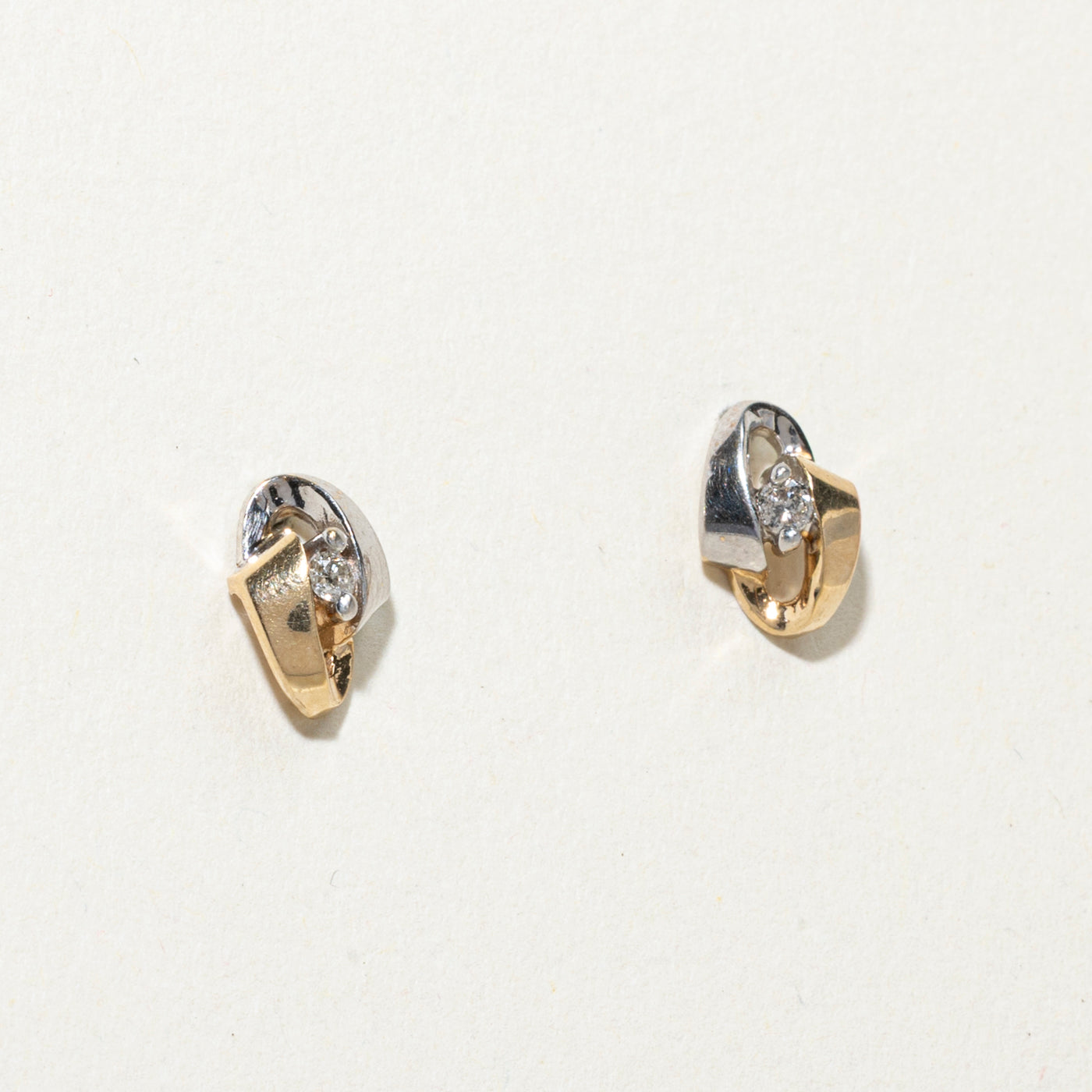 14K Two Tone Gold Diamond Abstract Stud Earrings | 0.05ct