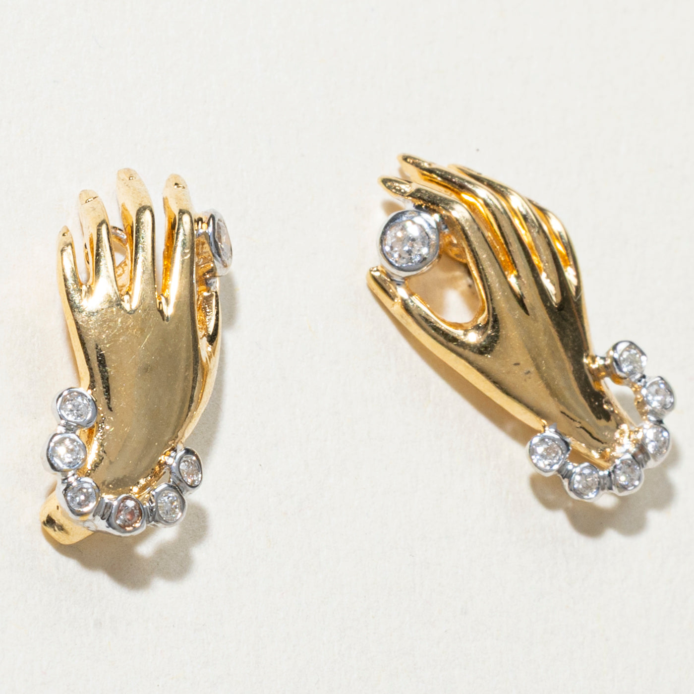 14K Diamond Hands Stud Earrings | 0.12ctw