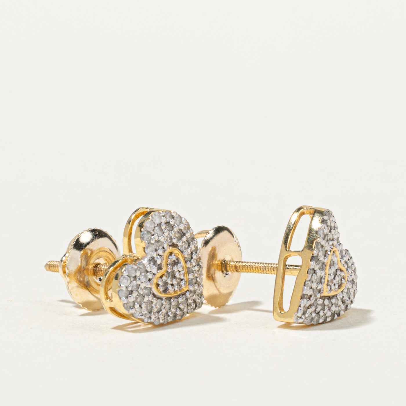 10K Diamond Heart Cluster Stud Earrings | 0.20ctw