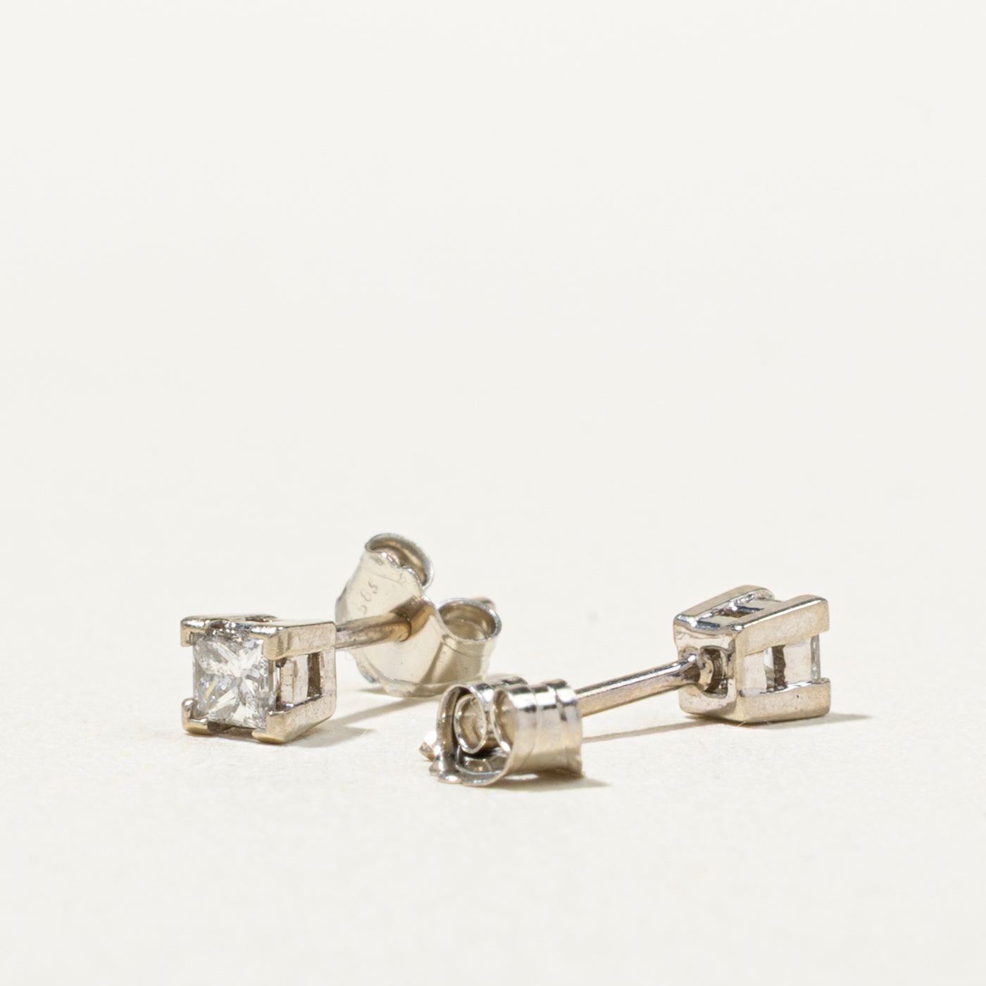 14K White Gold Princess Cut Diamond Stud Earrings | 0.16ctw