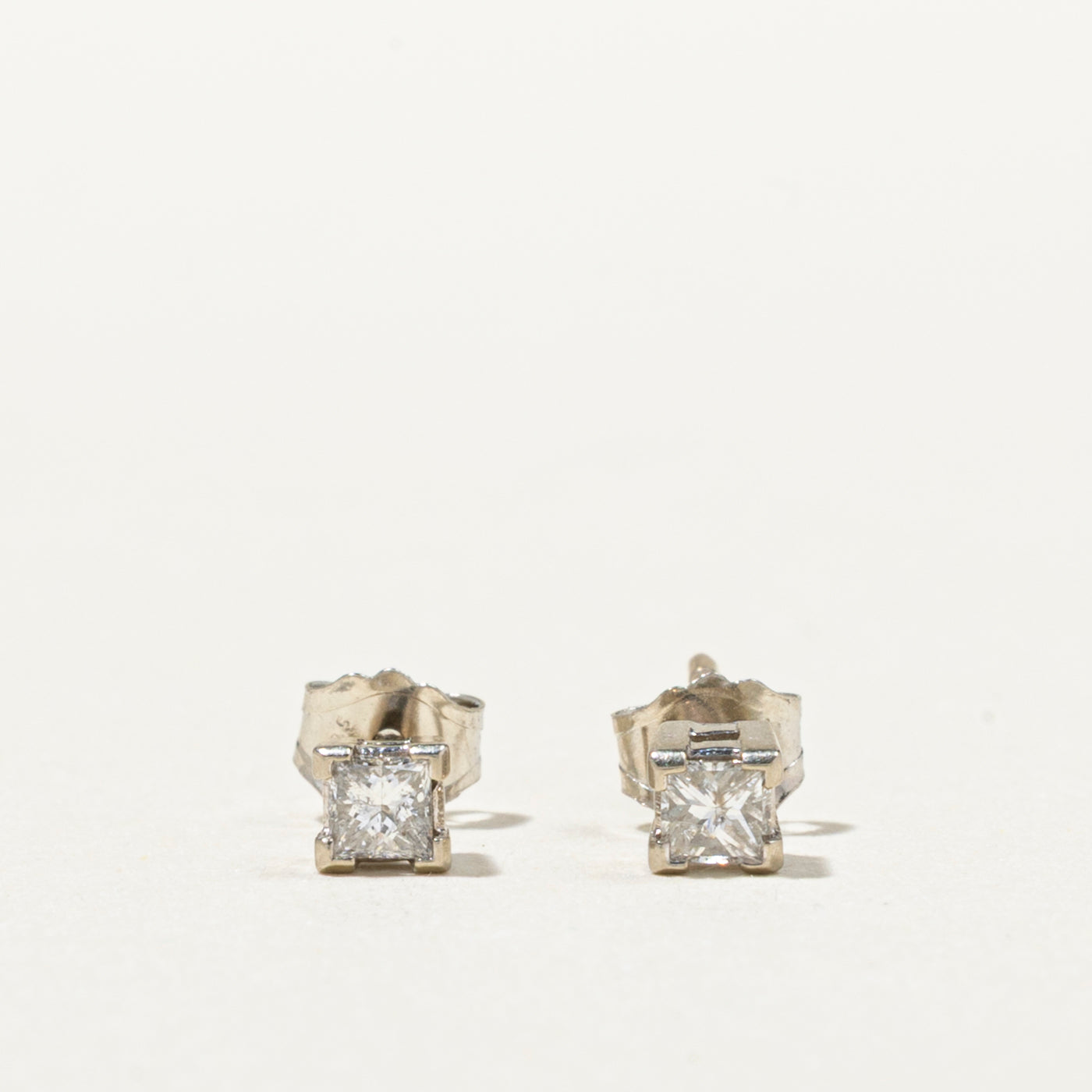 14K White Gold Princess Cut Diamond Stud Earrings | 0.16ctw