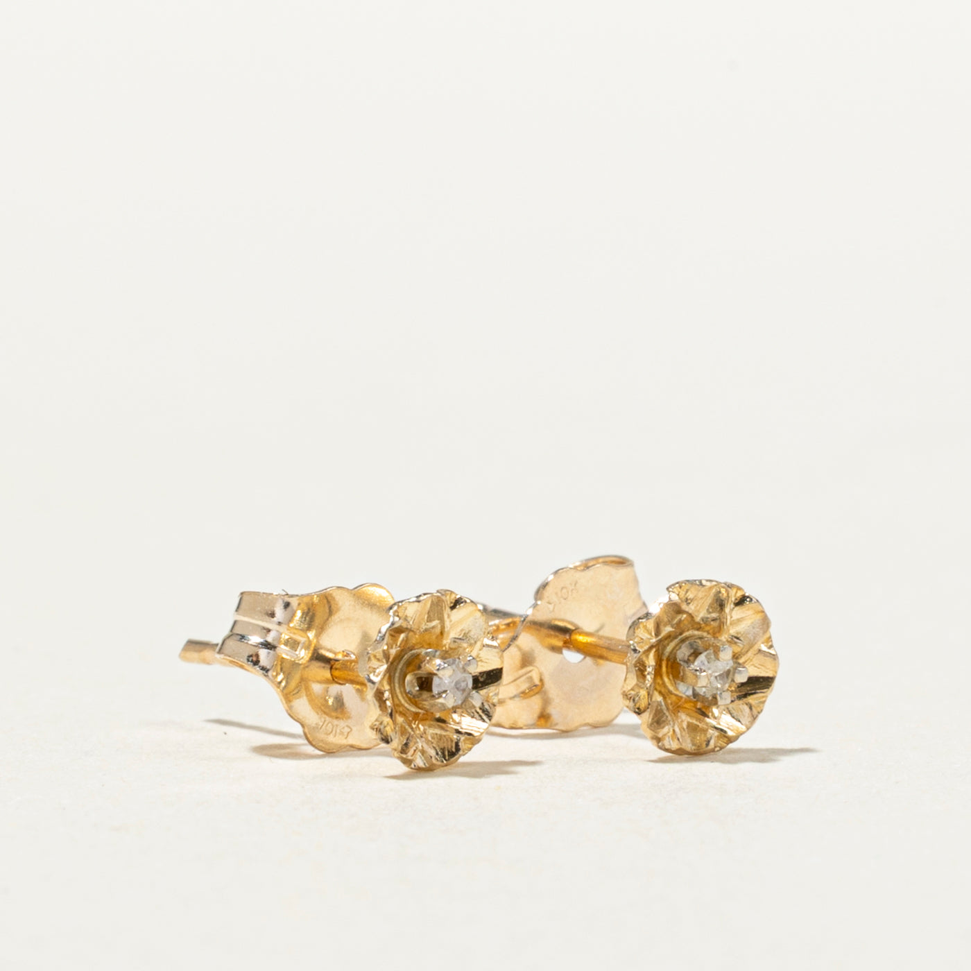 10K Diamond Textured Flower Stud Earrings | 0.02ctw