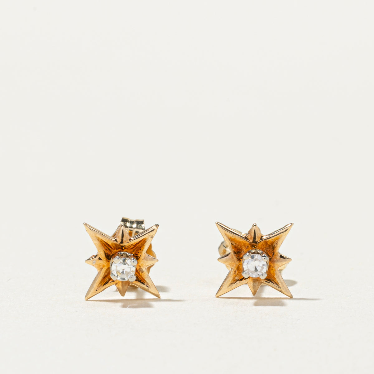 Boucles D'oreilles En Or 14 Carats Forme étoile - Puces à Clous, Or Jaune, Occasion