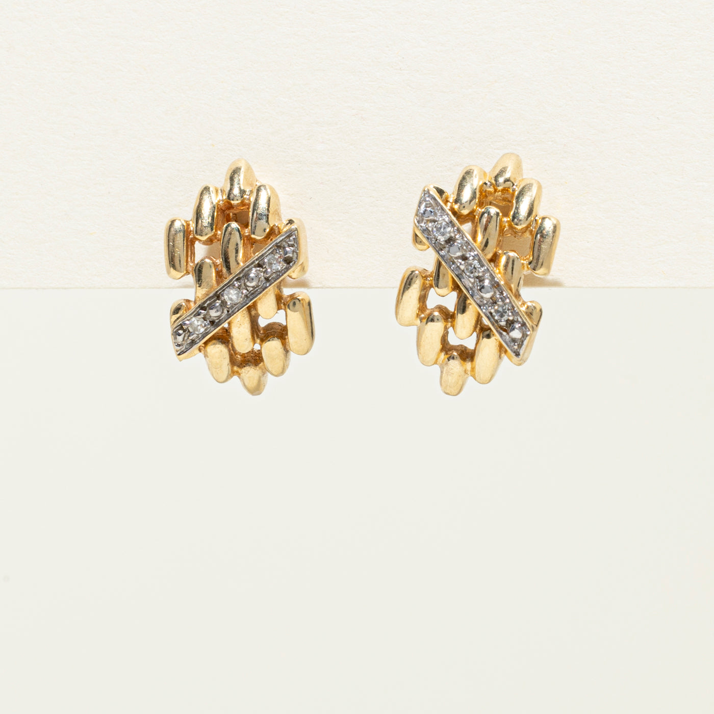 14K Diagonal Diamond Textured Geometric Stud Earrings | 0.07ctw