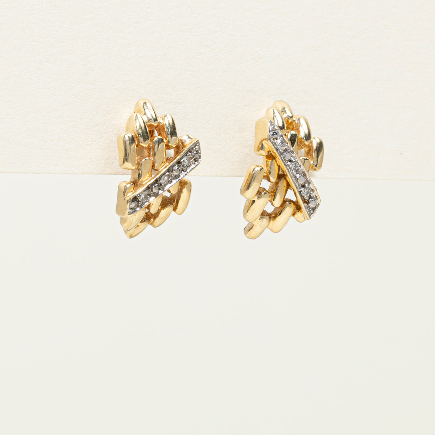 14K Diagonal Diamond Textured Geometric Stud Earrings | 0.07ctw