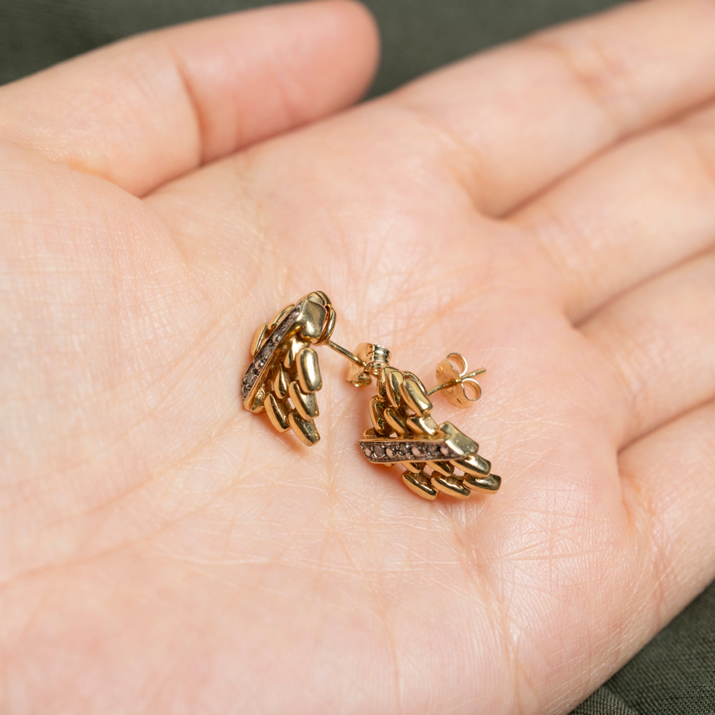 14K Diagonal Diamond Textured Geometric Stud Earrings | 0.07ctw