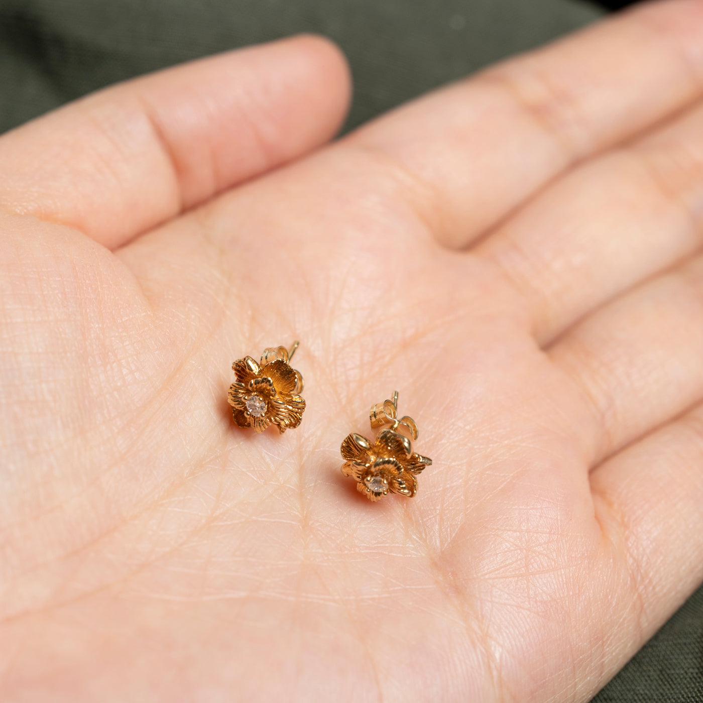 14K Diamond Textured Flower Stud Earrings | 0.10ctw