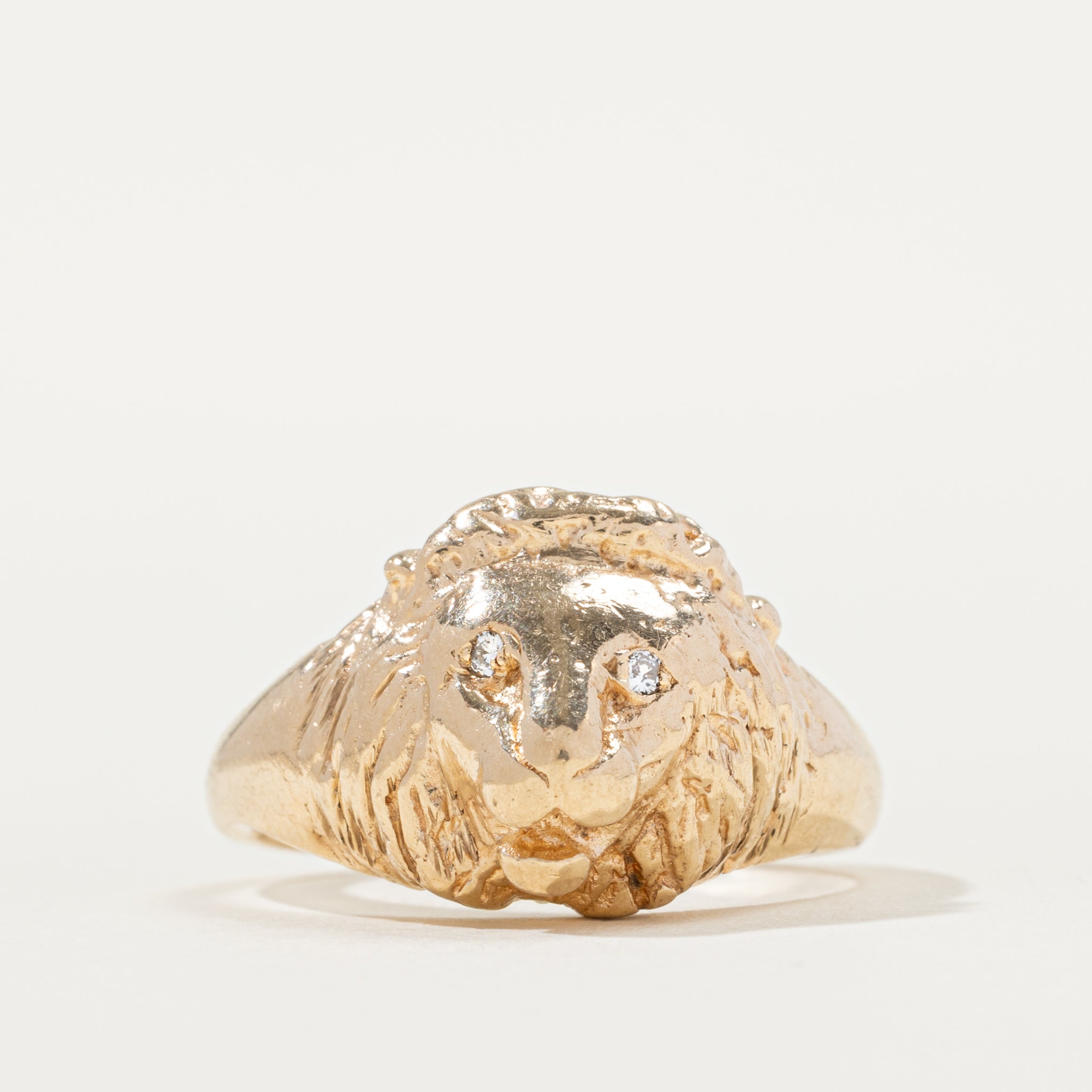 Diamond Lion Head Dome Ring | SZ 9.5 |