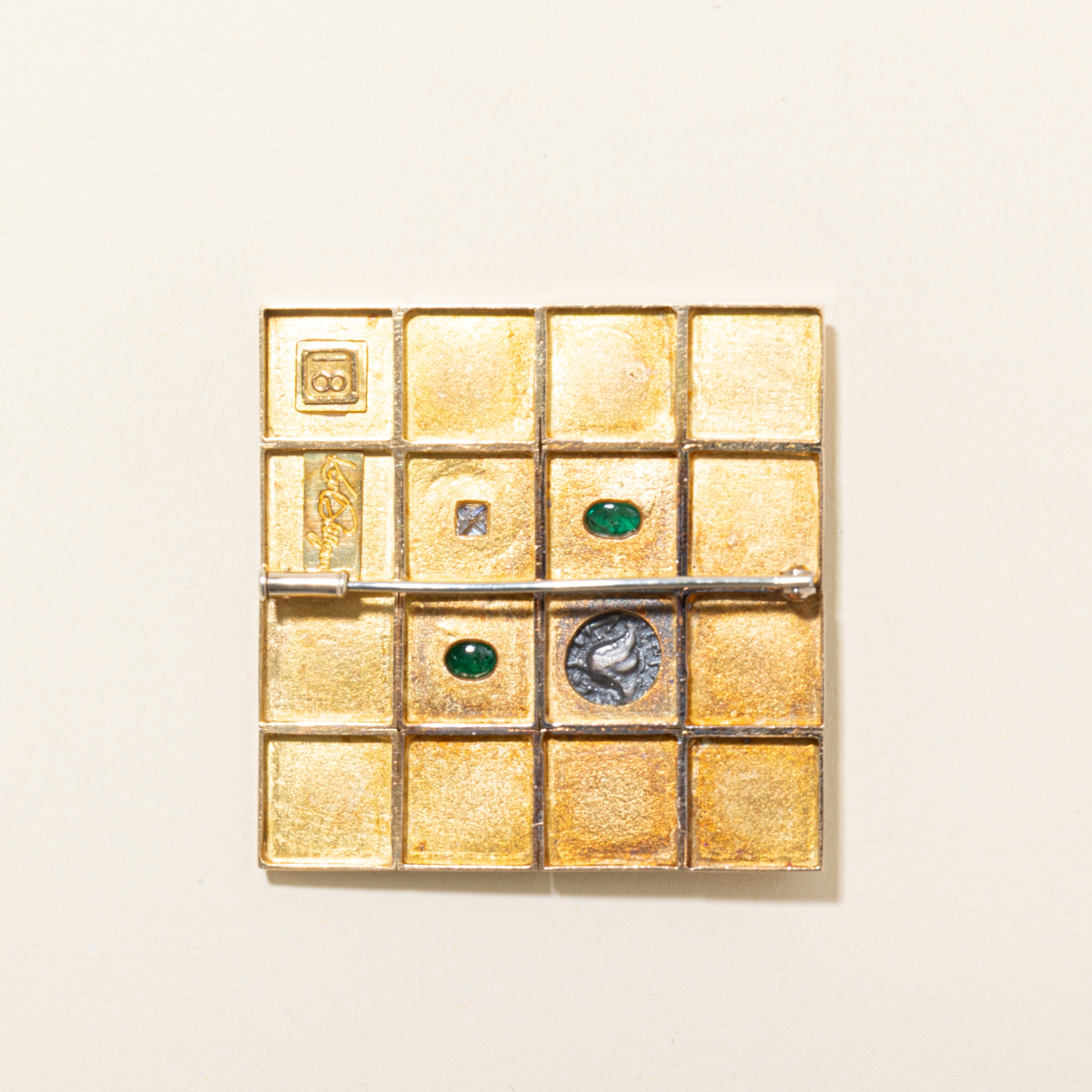 'Stittgen' Emerald & Diamond Medusa Grid Brooch | 0.84ctw, 0.25ct |