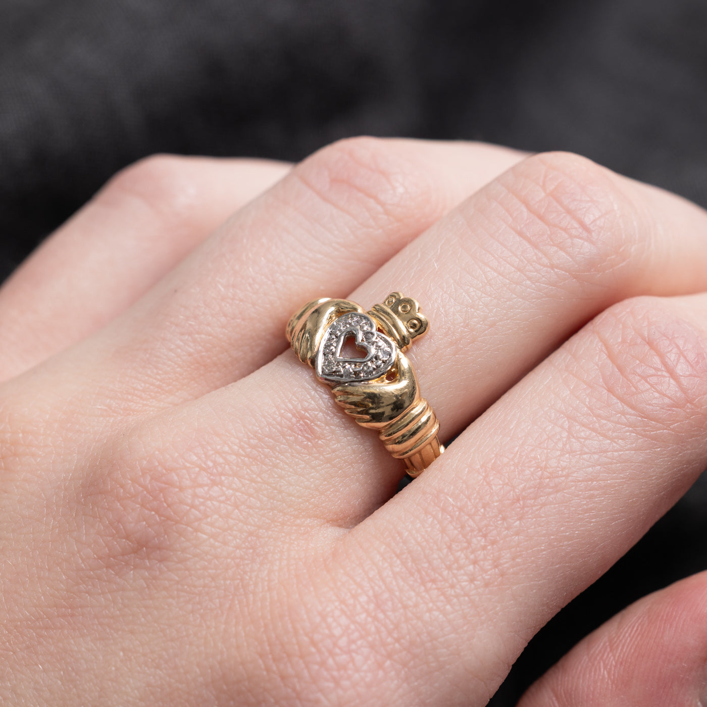 Pave Set Diamond Heart Claddagh Ring | SZ 6.25 |