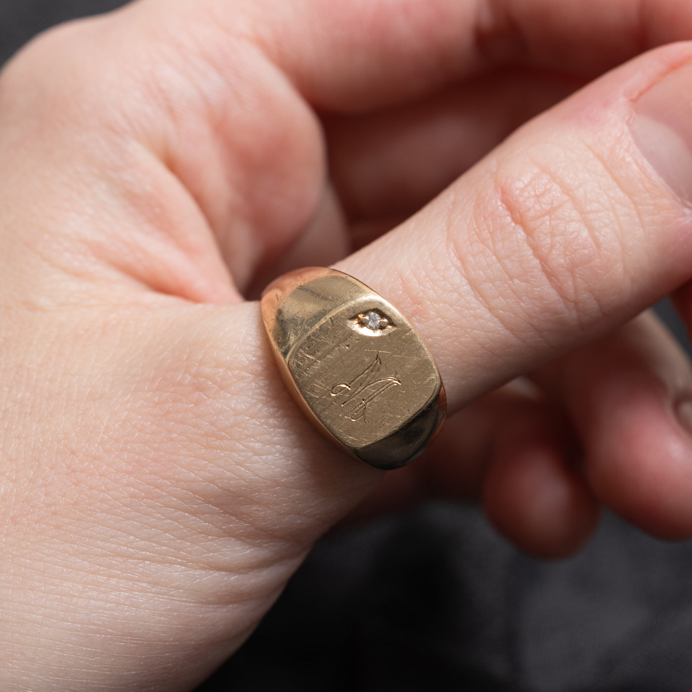 Diamond "M" Initial Signet Ring | SZ 9.0 |