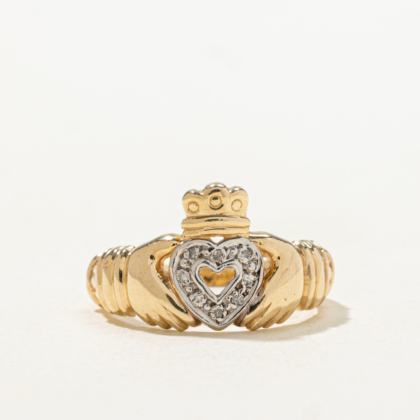 Pave Set Diamond Heart Claddagh Ring | SZ 6.25 |