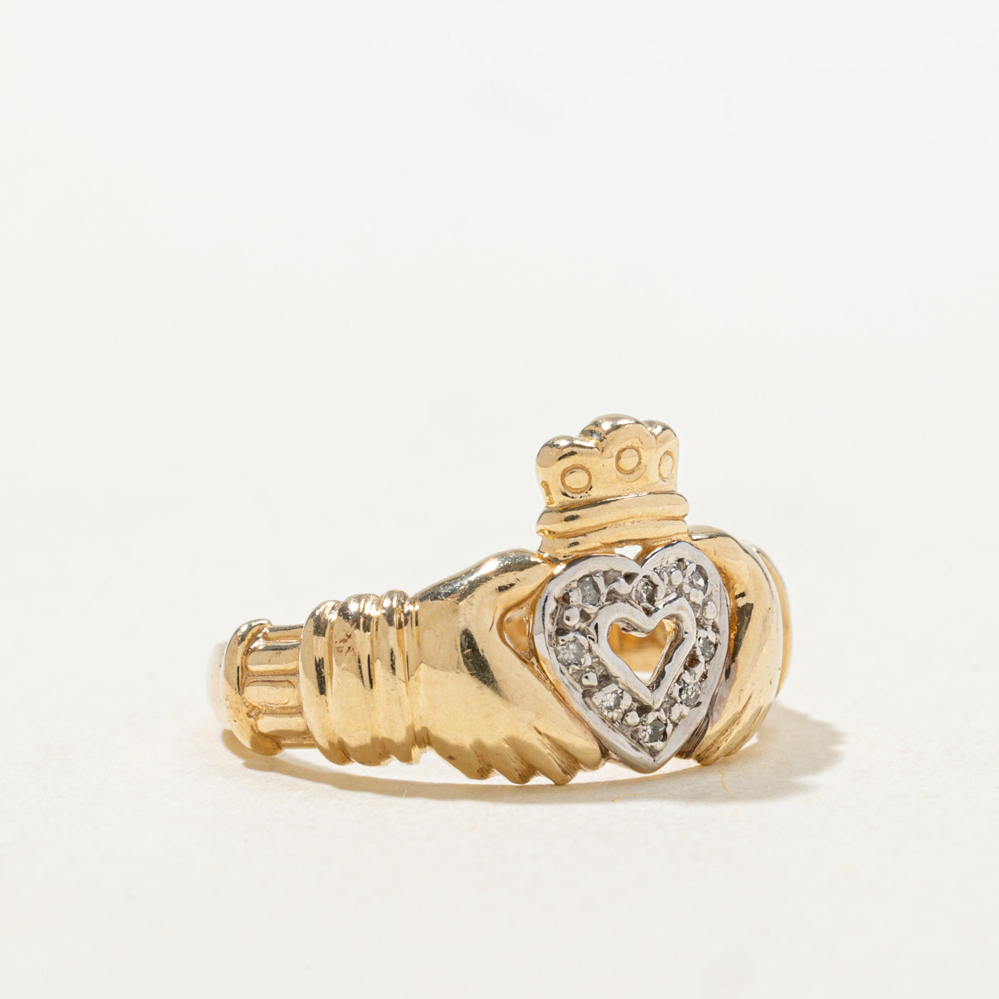 Pave Set Diamond Heart Claddagh Ring | SZ 6.25 |