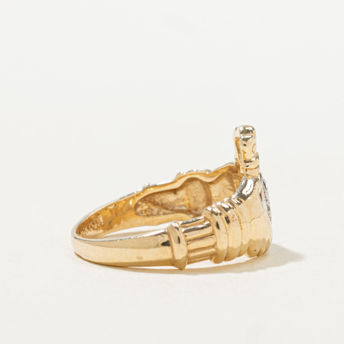 Pave Set Diamond Heart Claddagh Ring | SZ 6.25 |