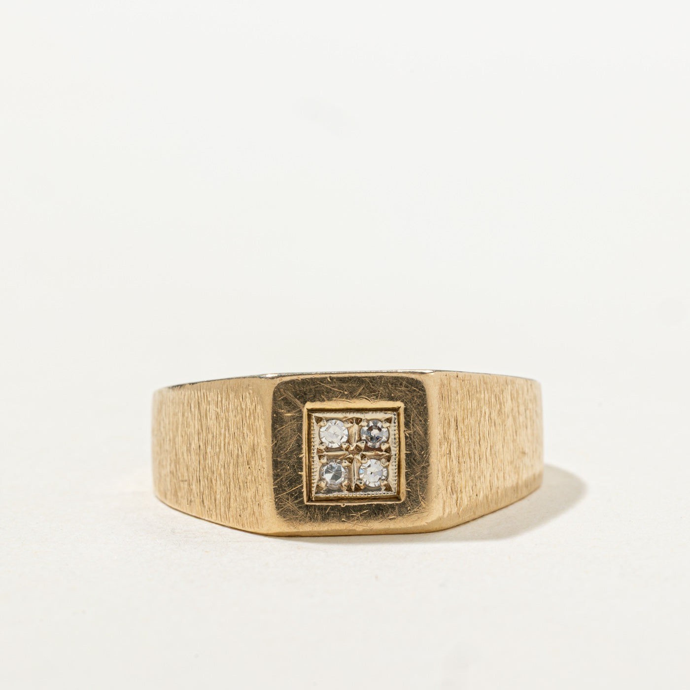 Diamond Grid Textured Signet Ring | SZ 9.5 |