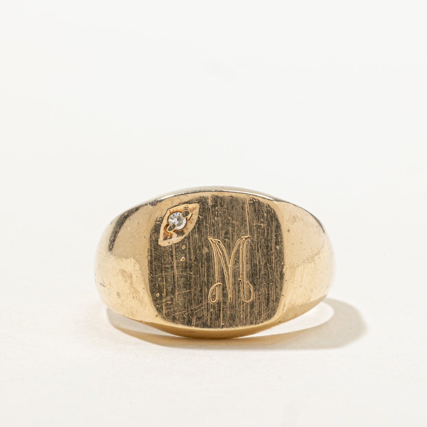 Diamond "M" Initial Signet Ring | SZ 9.0 |