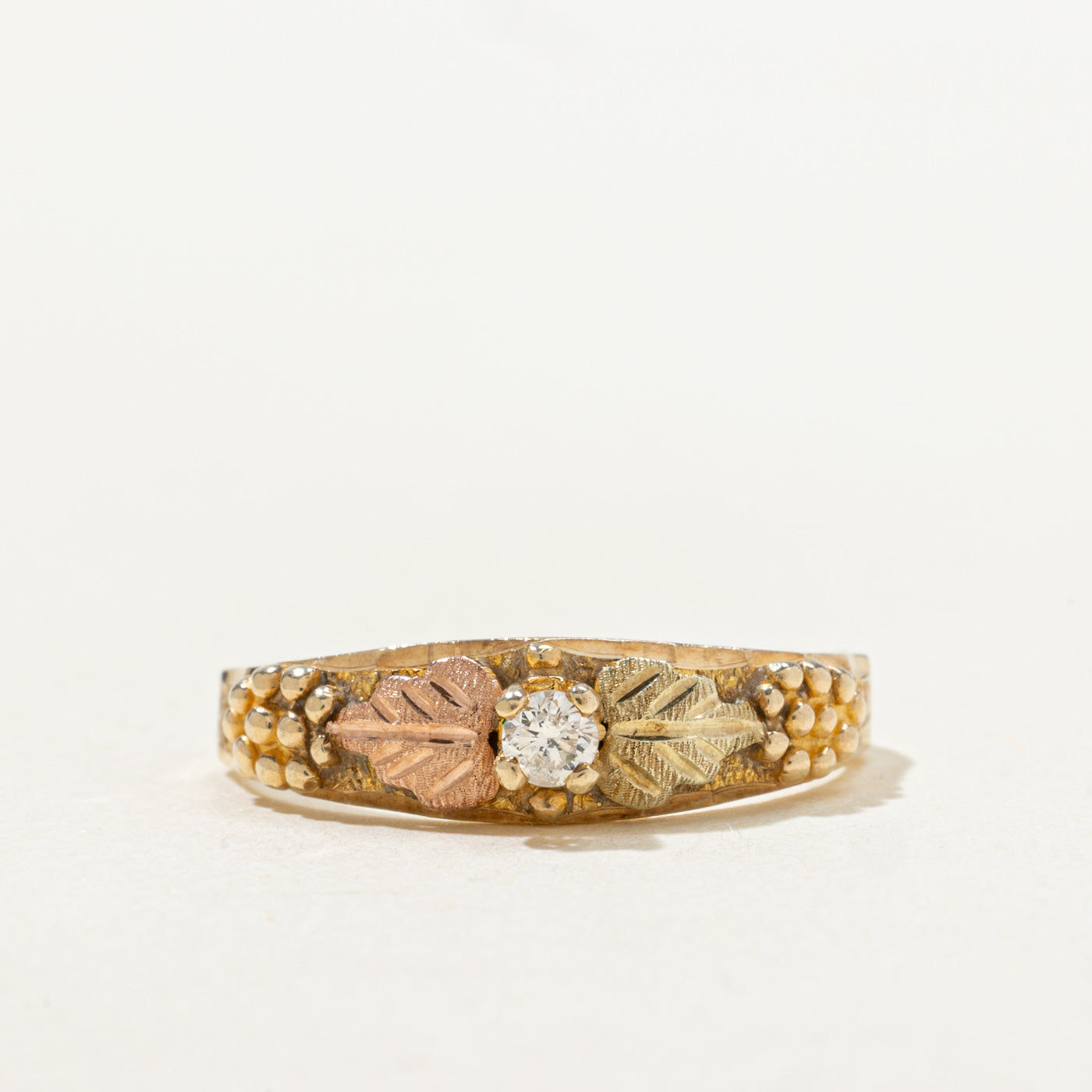 Two Tone Diamond Leaf Design Textured Ring | SZ 5.75 |