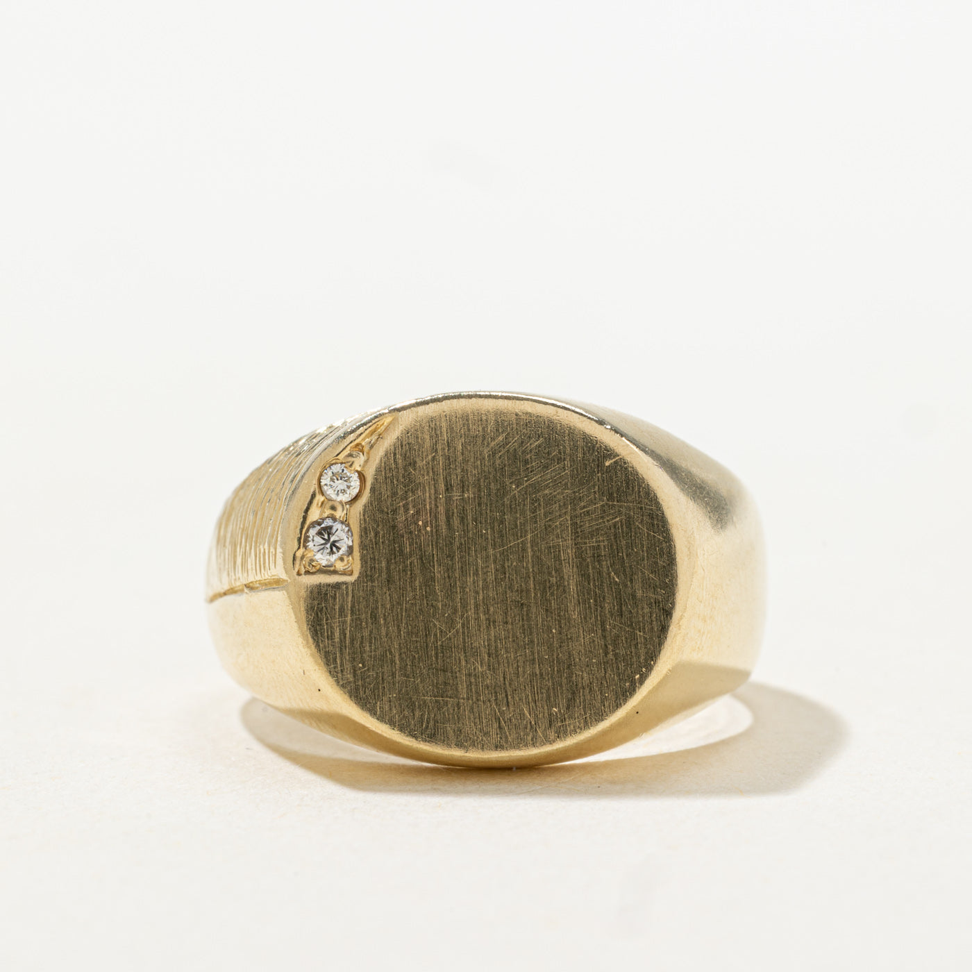 Corner Diamond Textured Signet Ring | SZ 9.25 |