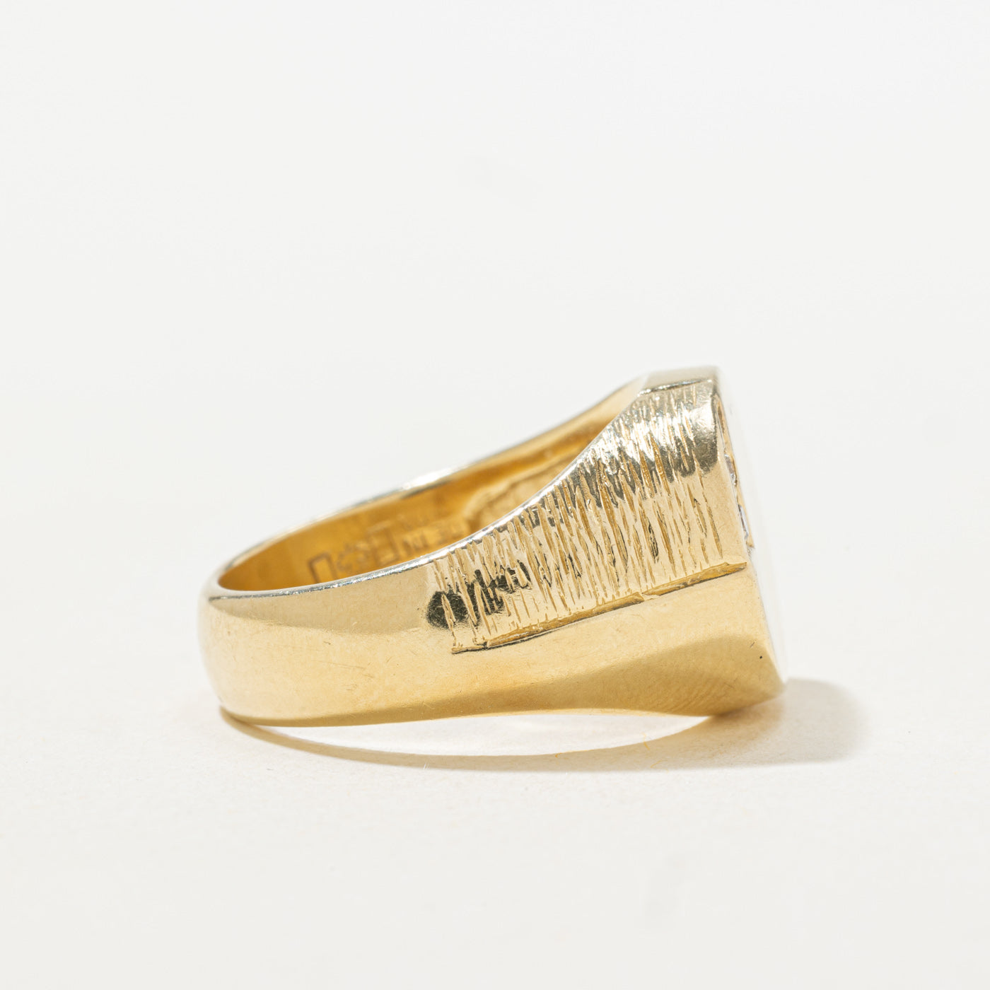 Corner Diamond Textured Signet Ring | SZ 9.25 |