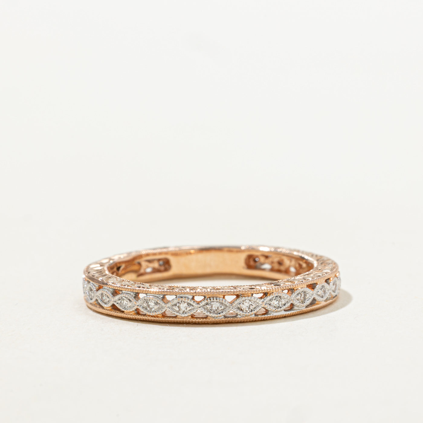 Two Tone Gold Eternity Diamond Milgrain Band | SZ 6.5 |