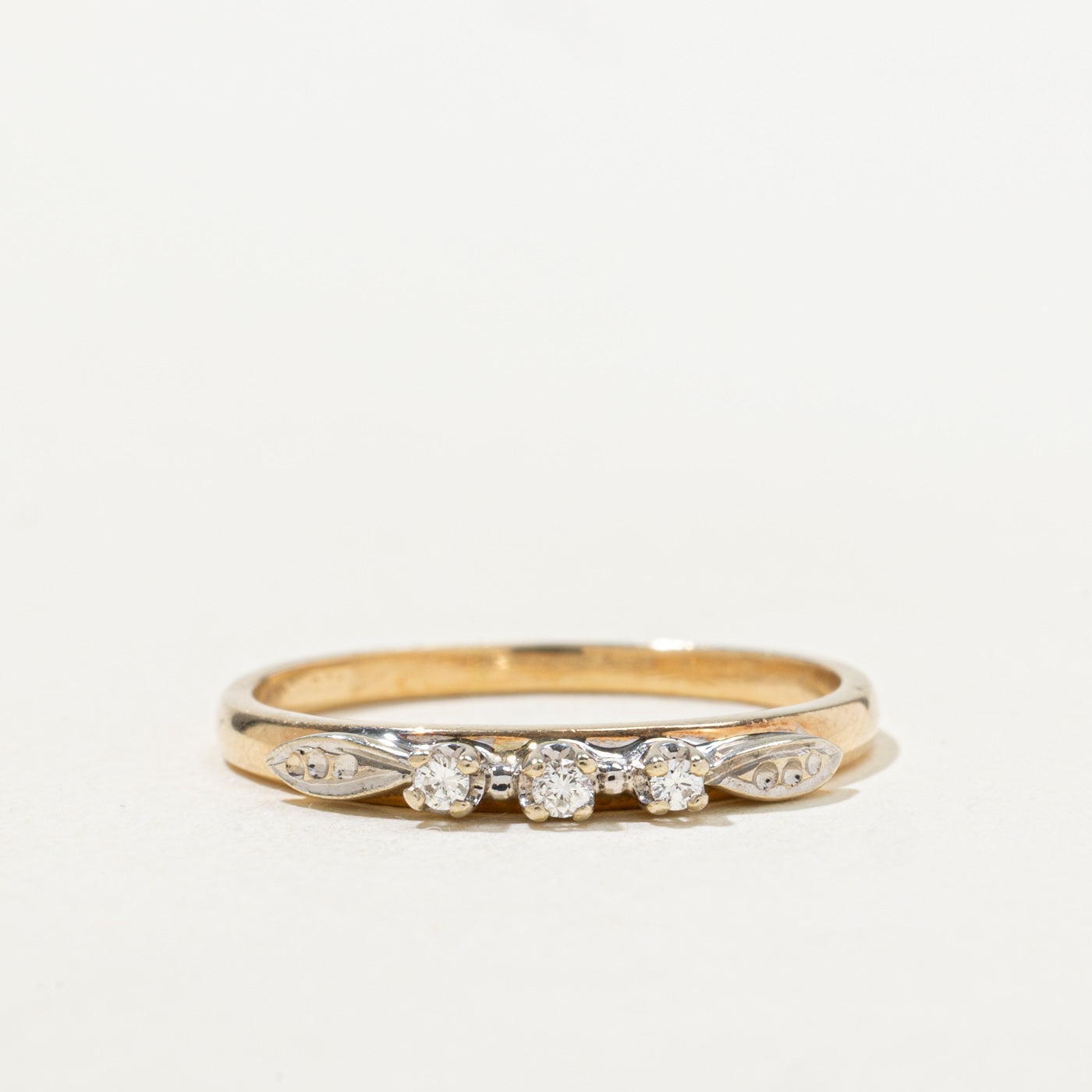 Two Tone Gold Three Stone Diamond Thin Ring | SZ 6.75 |