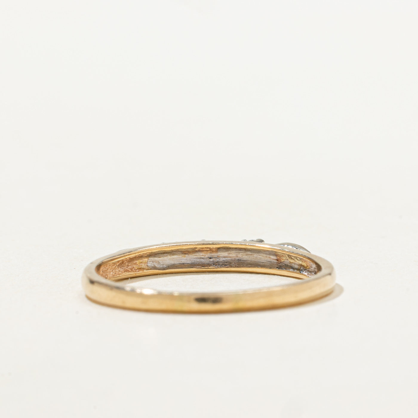 Two Tone Gold Three Stone Diamond Thin Ring | SZ 6.75 |